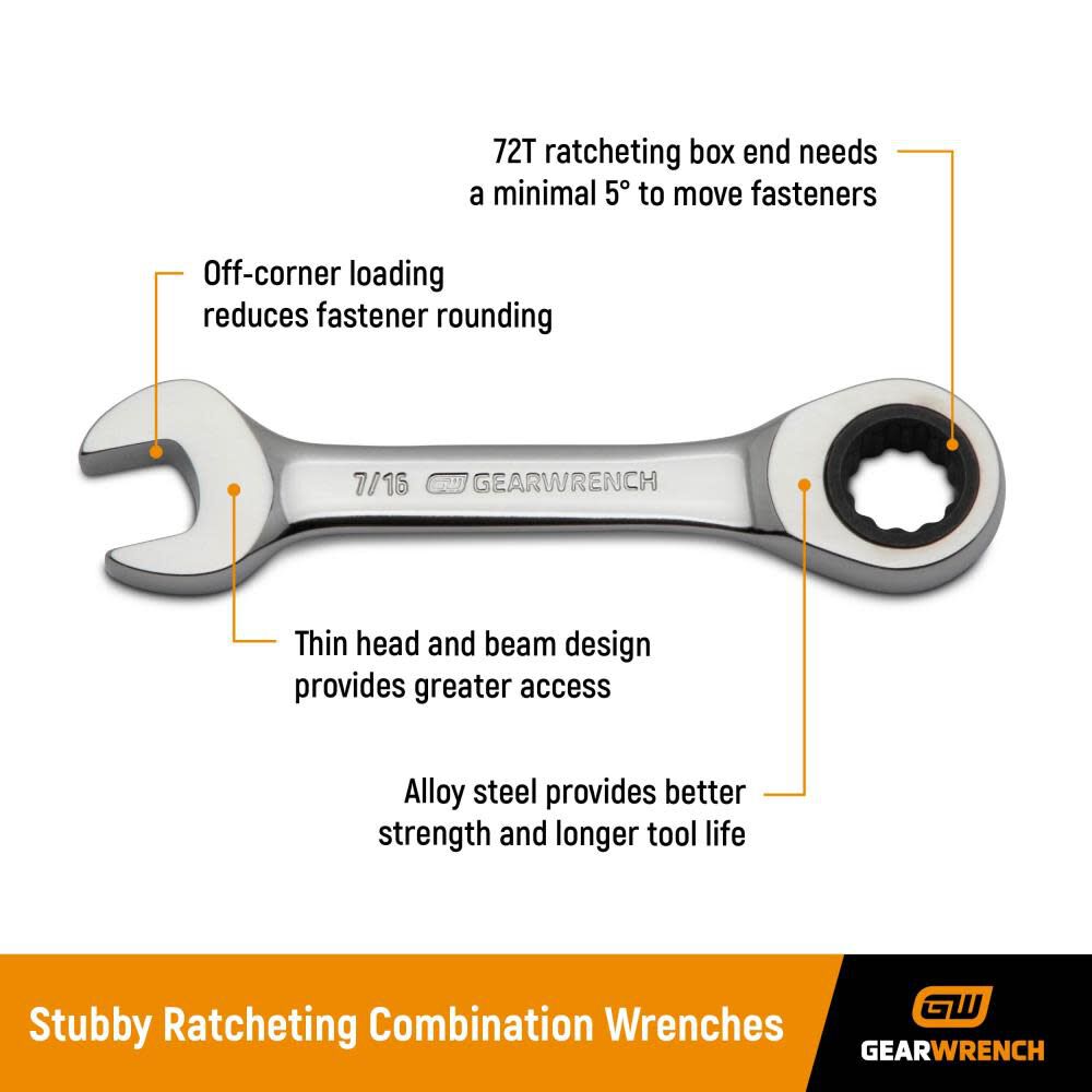 GEARWRENCH Combination Wrench Set 10 pc. Stubby Ratcheting Metric 9520D from GEARWRENCH