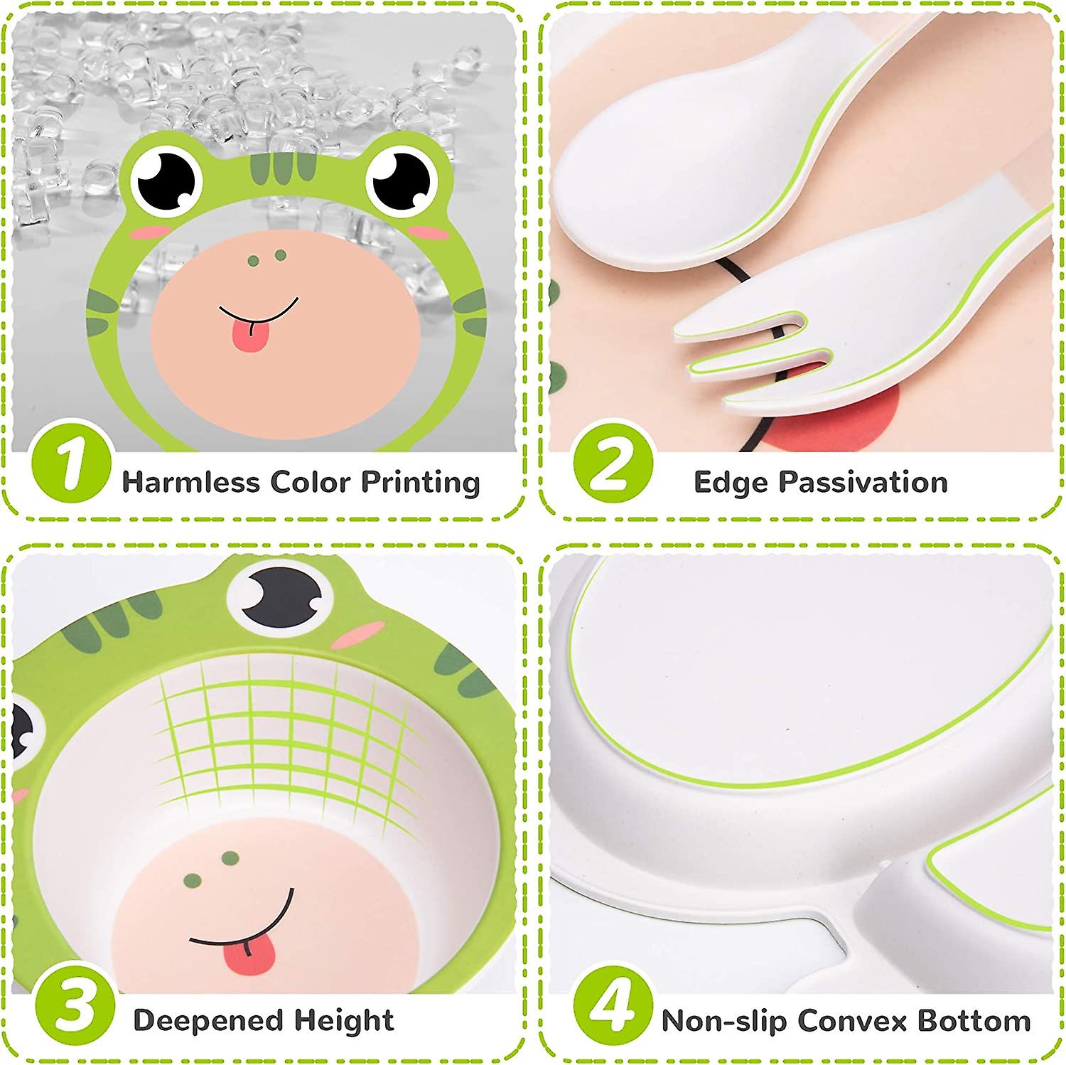 Children's Dinnerware Set Dinnerware Set Meal Set Baby Plate Bowl Bamboo Fiber Fork (frog)