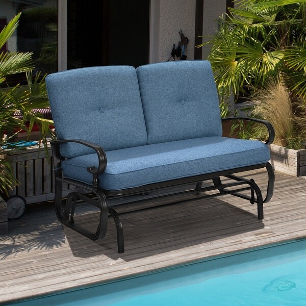 Gymax Patio Swing Glider Chair Rocking Loveseat Bench for 2 Persons w/