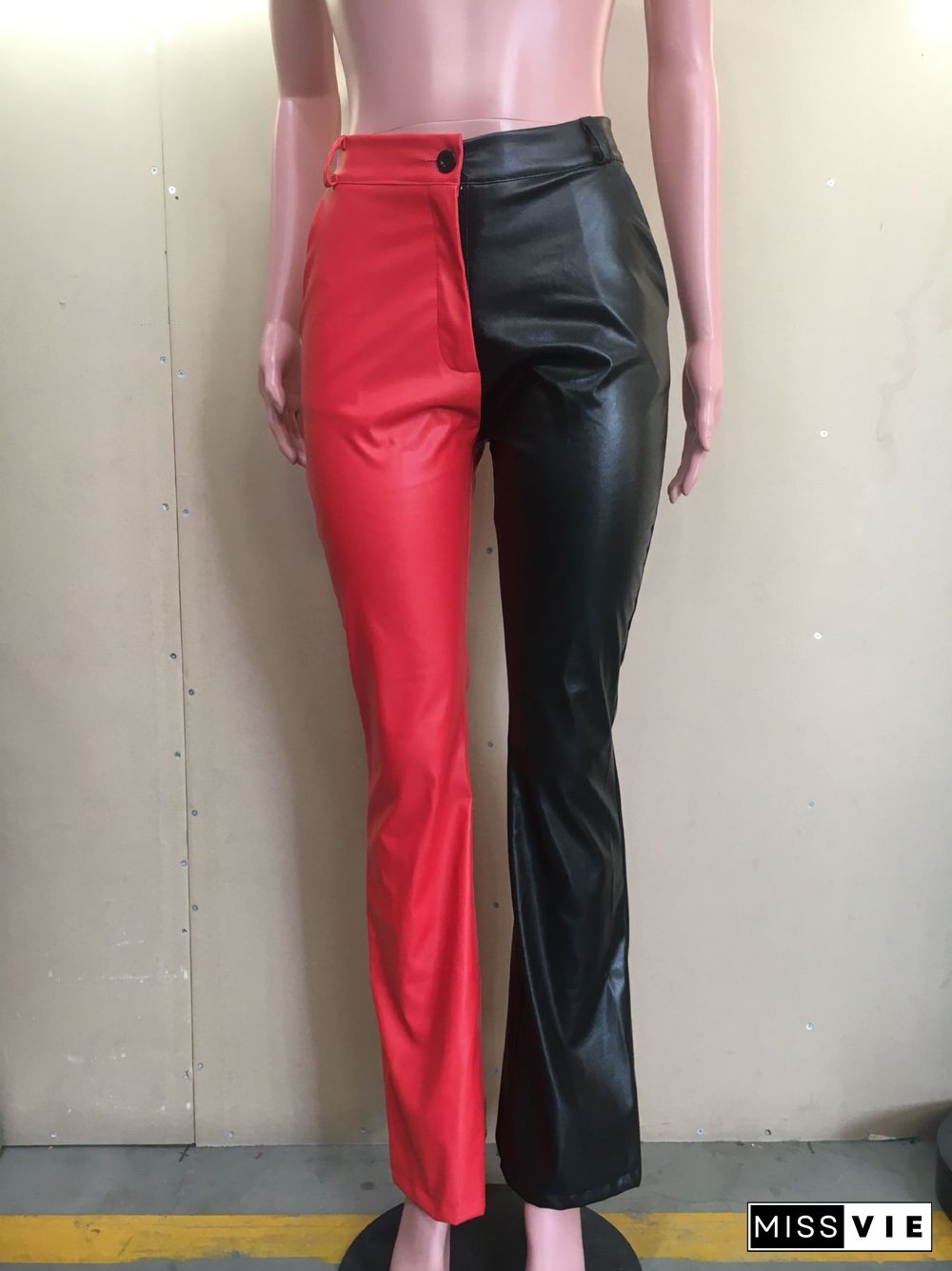 Fashion And Popular Color Matching PU Flared Pants