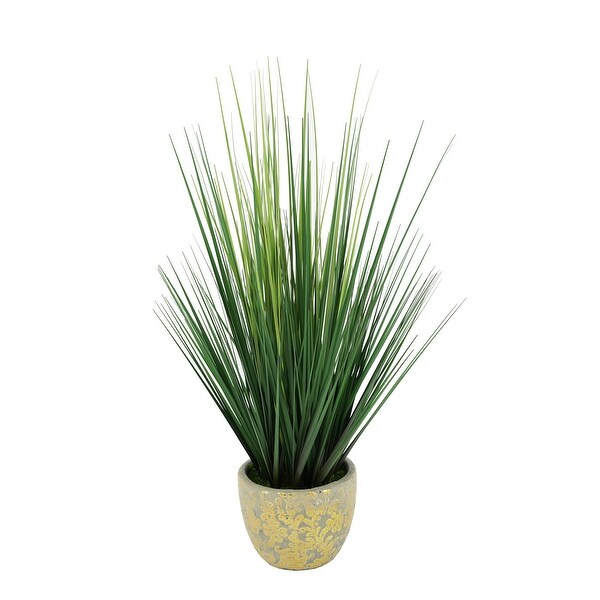 Faux PVC Grass in Gold Foil Ceramic Vase