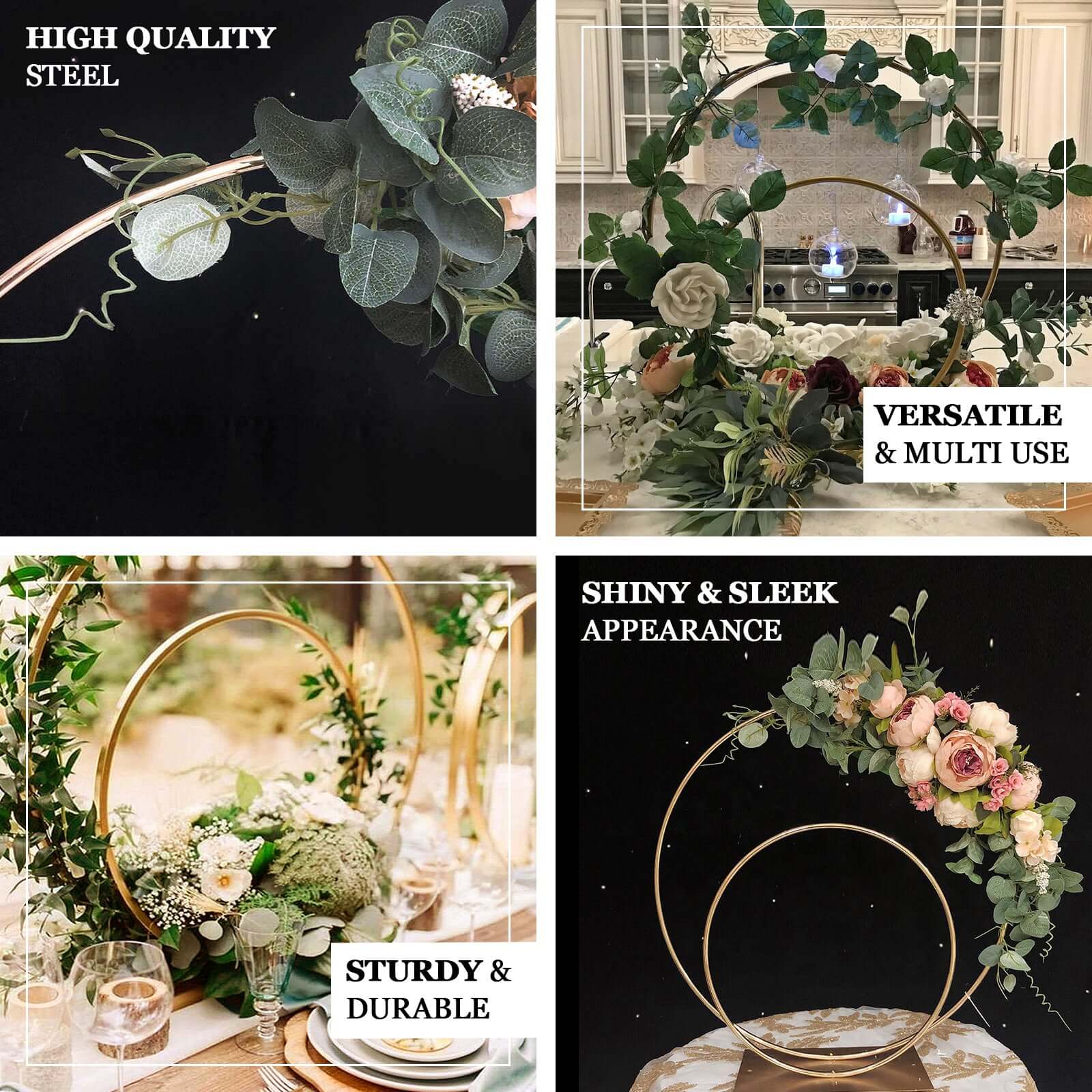 Gold Double Metal Hoop Wedding Centerpiece, Flower Stand 24