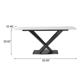 62.99 in. Rectangle Black Artificial Stone Top Dining Table with Frame SXB52336