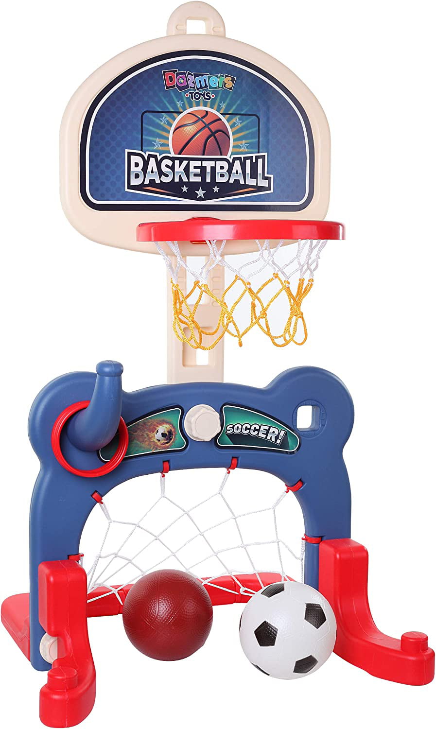 3-in-1 Kids Sports Center: Basketball Hoop， Soccer Goal， Ring Toss Playset - Indoor and Outdoor Activity Center for Toddlers - Toys for Active Kids