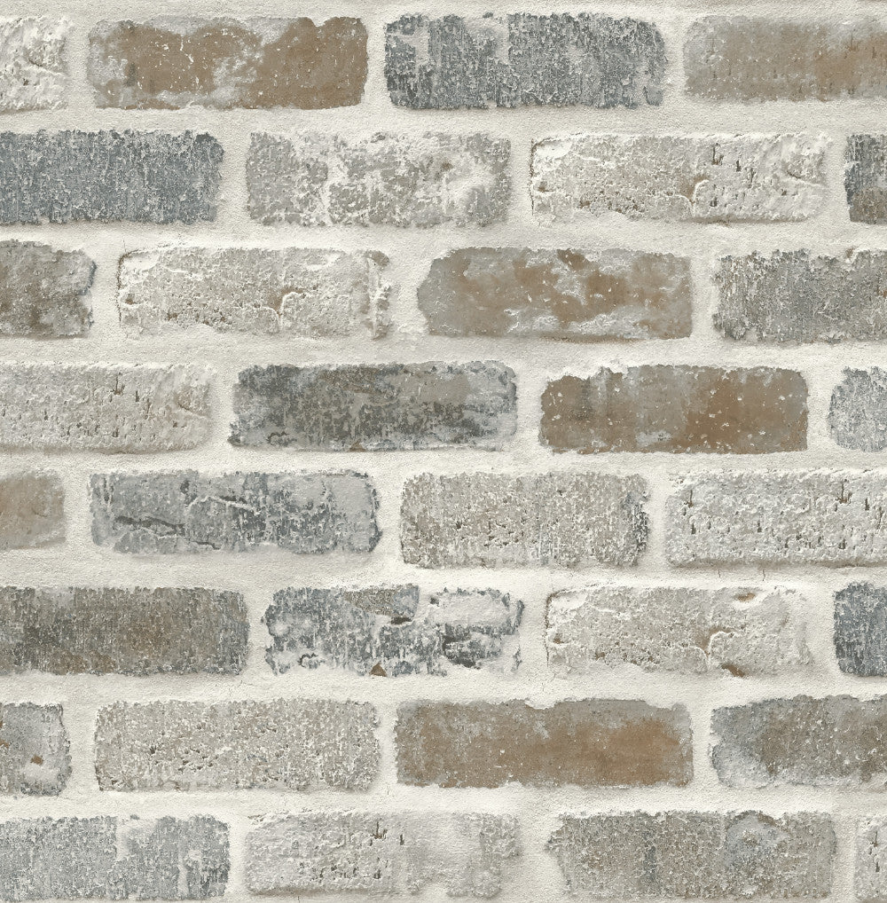 Washed Faux Brick Peel-and-Stick Wallpaper in Neutrals