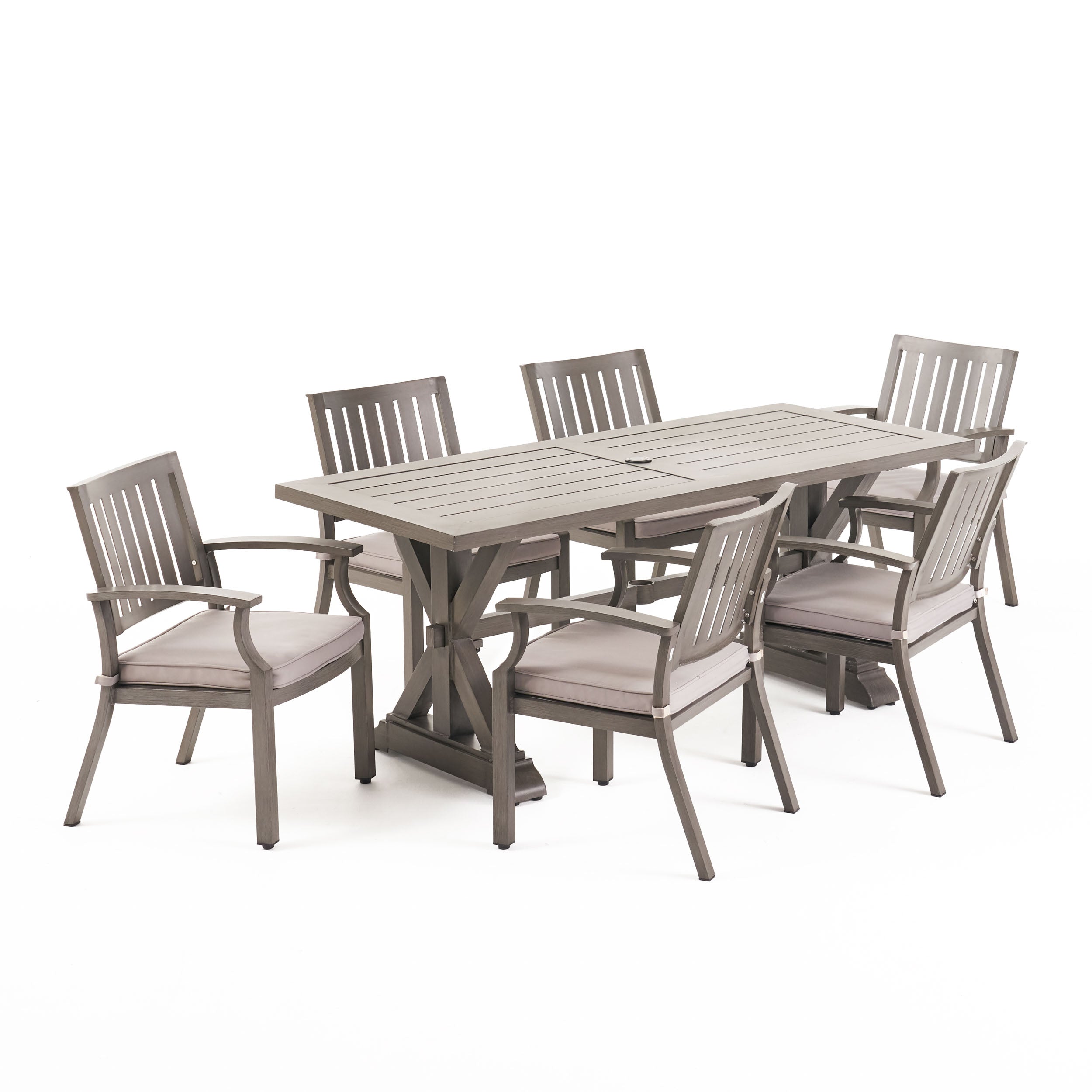 Zoey Outdoor Modern 6 Seater Aluminum Dining Set with Cushions