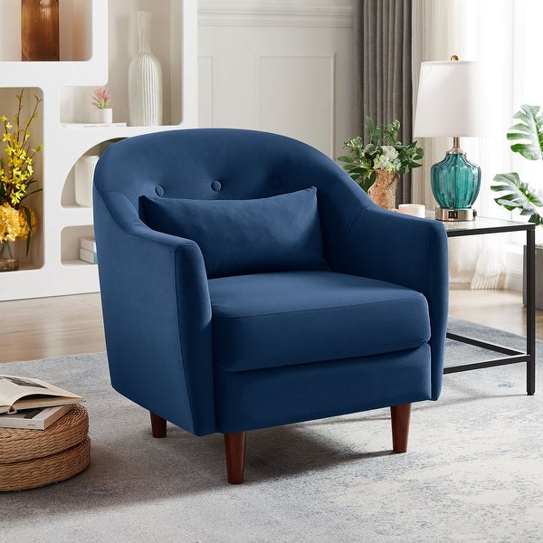 Velvet Upholstered Accent Chair With Pillow， Armchair With Wood Legs For Living Room， Club