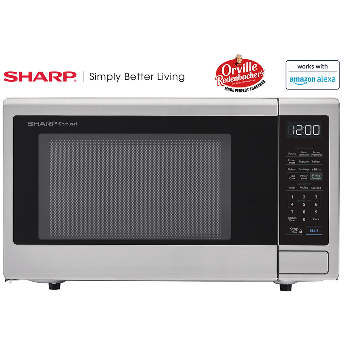 Sharp SMC1139FS 1.1 CF Smart Countertop Microwave Oven, Orville Redenbacher's Certified Steel