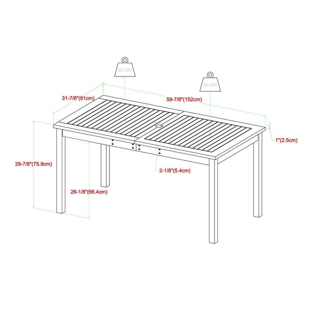 Middlebrook Surfside 5 piece Acacia Wood Outdoor Dining Set   60 x 34 x 30h