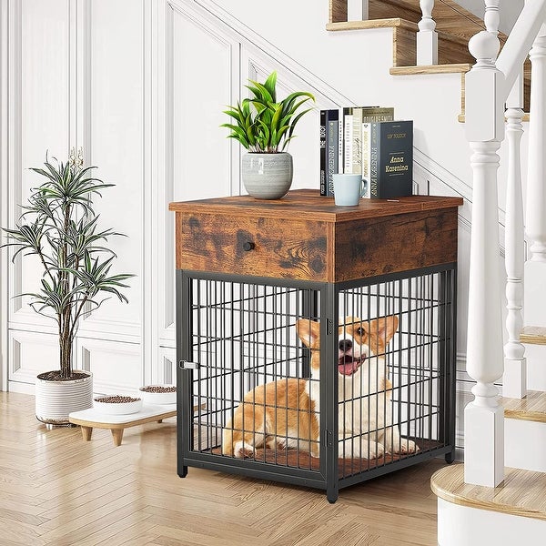 Furniture Dog Crates， Furniture Style Wood Dog Kennel End Table， Dog House Indoor Use， Chew-Proof