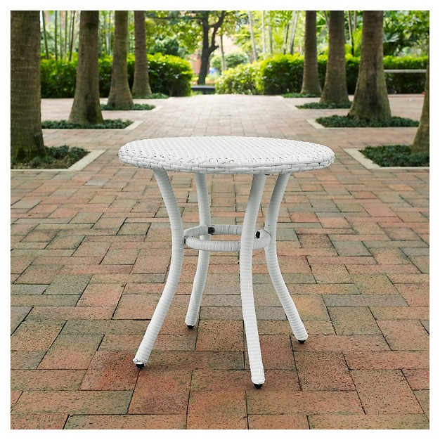 Crosley Palm Harbor Outdoor Wicker Round Side Table In White