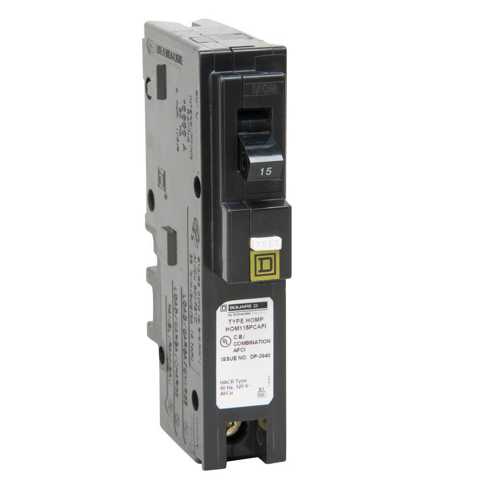 Square D Homeline 15 Amp Single-Pole Plug-On Neutral Combination Arc Fault Circuit Breaker(HOM115PCAFIC) HOM115PCAFIC