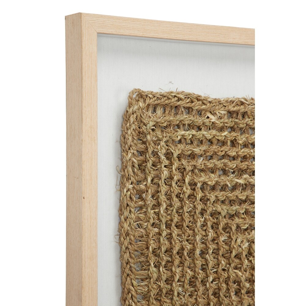 Large Rectangular Shadow Box w/ Natural Beige Rope Abstract Wall Art 22 x 34   22 x 2 x 34