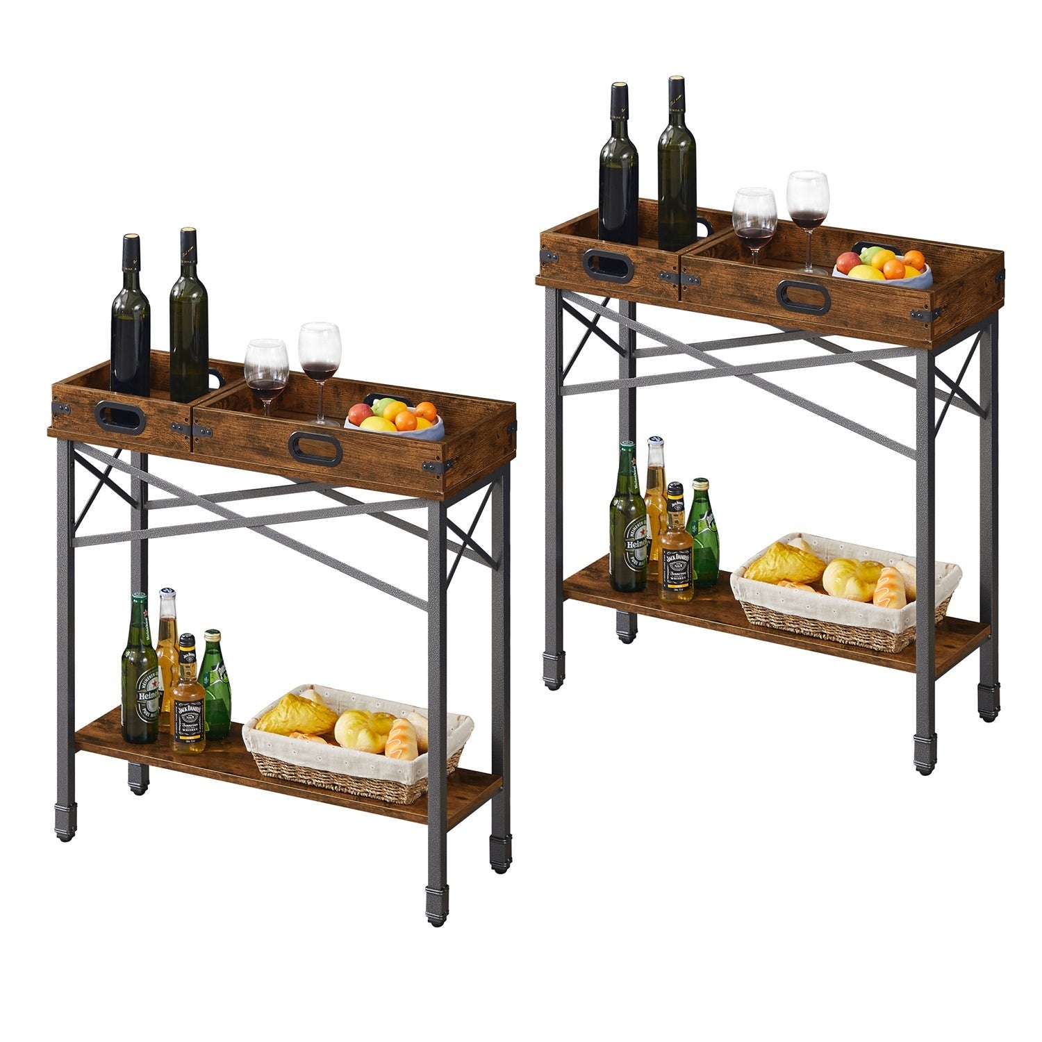 VECELO， (Set of 2) Industrial Console Table with 2 Storage Trays