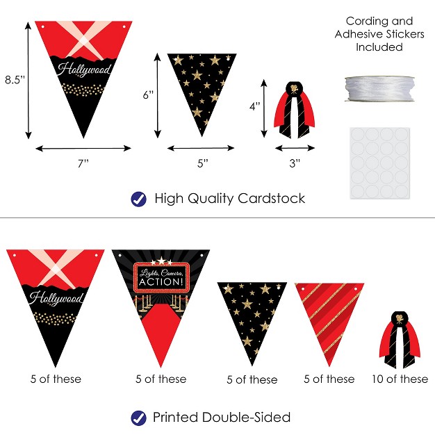 Big Dot Of Happiness Red Carpet Hollywood Diy Movie Night Party Pennant Garland Decoration Triangle Banner 30 Pieces