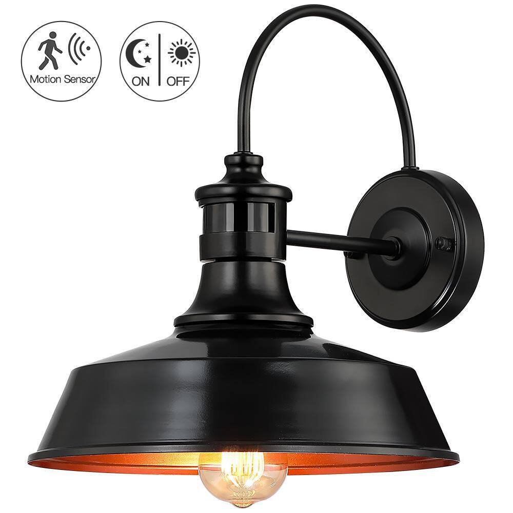 TRUE FINE Grantham 1-Light 12 in. Black Motion Sensor Outdoor Barn Light Wall Sconce TD130010OT