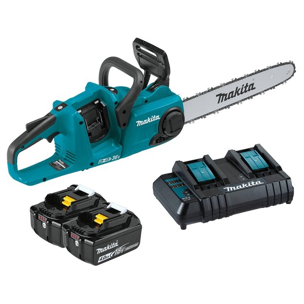 Makita Lxt 36 Volt 16 Inch 4 0 Ampere Hours Battery Powered Brushless Chainsaw Kit With Built In Led Switch And Auto Power Off Function Teal