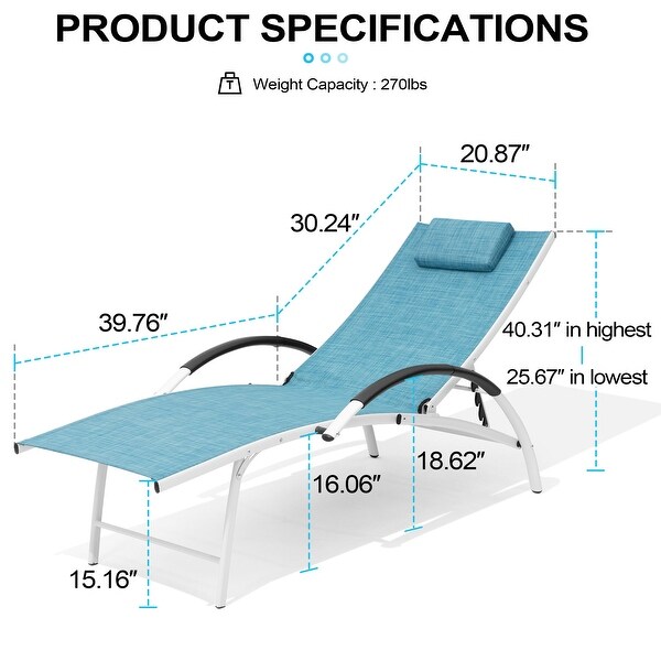 Crestlive Outdoor Adjustable Reclining Chaise Lounge Chair with Arms and Headrest，Aluminum or Steel Frame Options