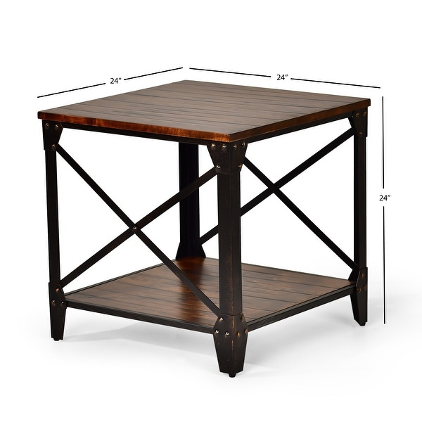 Carbon Loft Fischer Solid Wood and Iron Rustic Square End Table