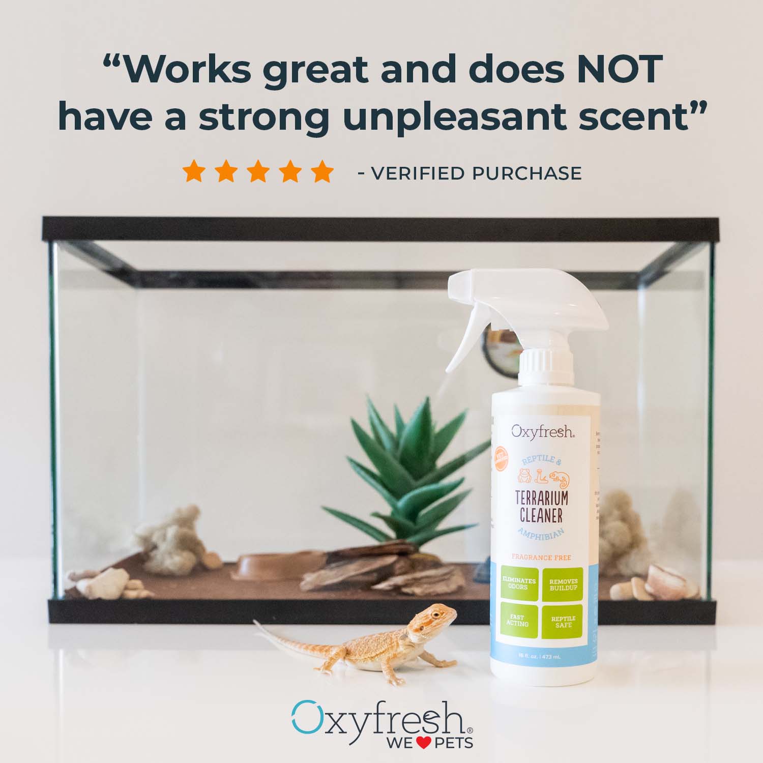 Premium Oxyfresh Terrarium Cleaner – Professional Amphibian and Reptile Terrarium Smell Eliminator – Safe and Quickly Removes Waste and Odors – Streak Free Glass – Bleach Free.