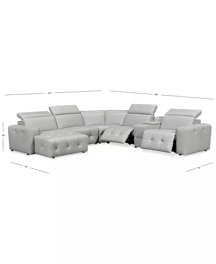 Furniture CLOSEOUT! Haigan 6-Pc. Leather Chaise Sectional Sofa with 2 Power Recliners