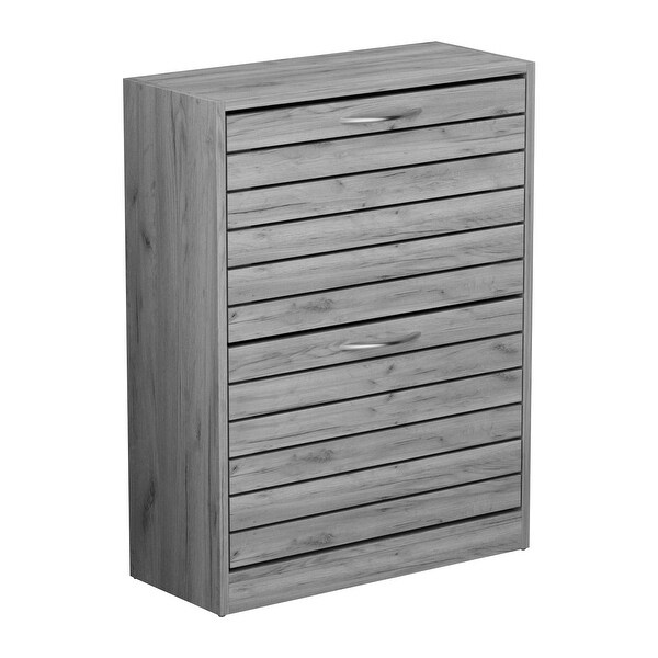 6-12 Pair Shoe Storage Cabinet Two Drawer Space Saving Grey/Oak - - 37191211