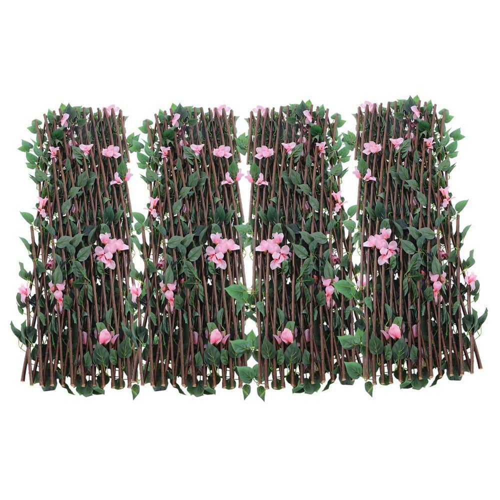 YIYIBYUS 46 in. Wood Silk Fabric Faux Ivy Fencing Panel Garden Fence Pink 4-Pieces YLYOGN9JWDZFP