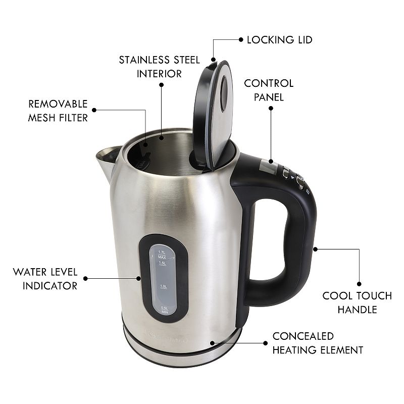 Kenmore 1.7L Cordless Electric Tea Kettle with 6 Temperature Pre-Sets