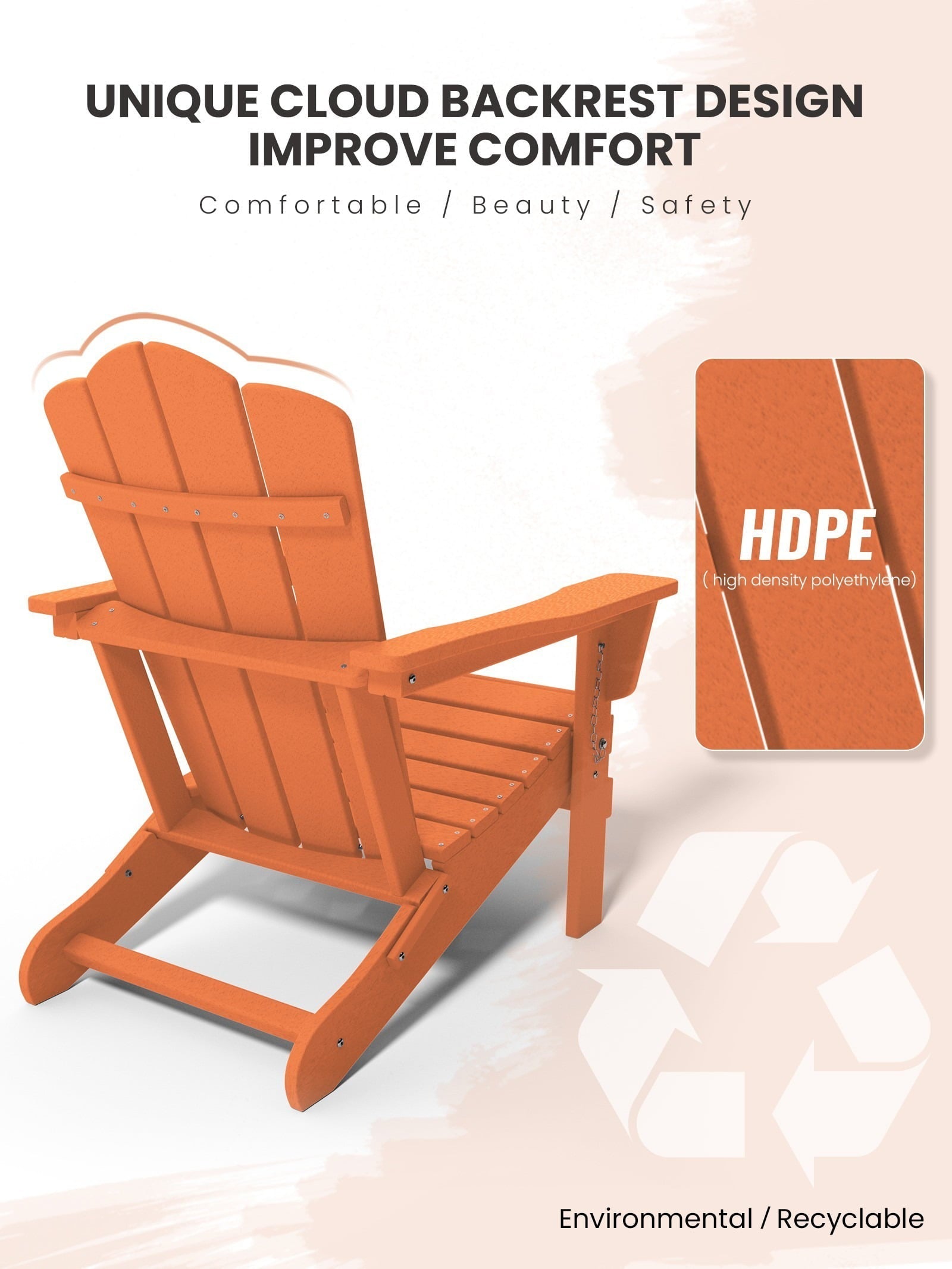 Folding Outdoor Patio Adirondack Plastic Chair for Garden, Orange