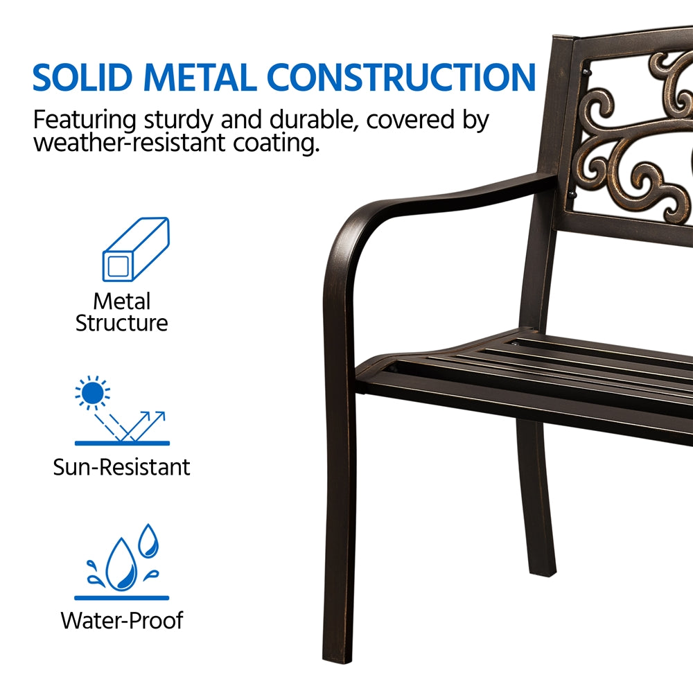 Topeakmart Outdoor Durable Iron, Metal Garden Bench - Bronze