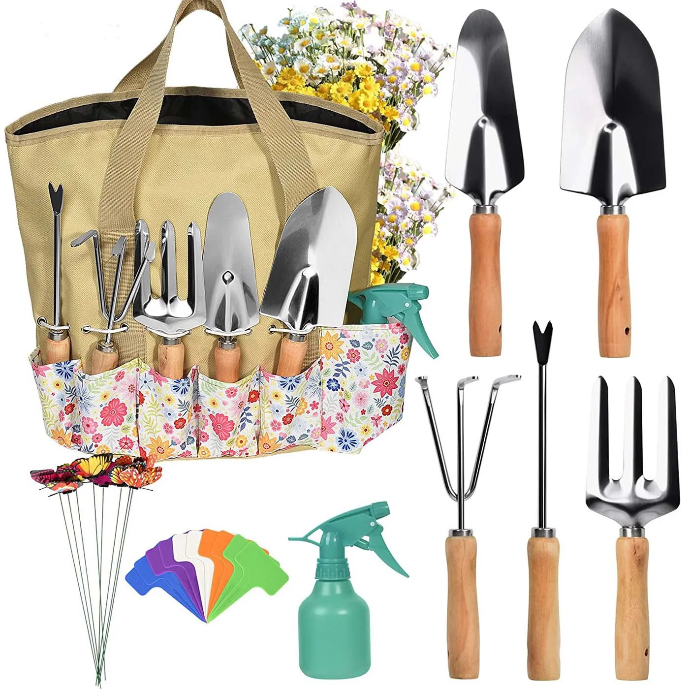 New Garden Tools Set Heavy Duty Gardening Hand Tool Kits with Sturdy Fabric Storage Bag For Planting Weeding Trimming Loosening