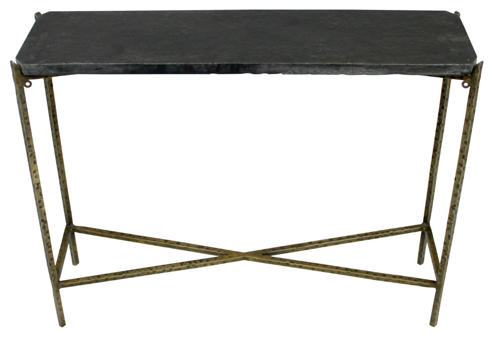 Orlando Asher Console Table With Stone Top and Textured Iron Base   Industrial   Console Tables   by Moti  Houzz