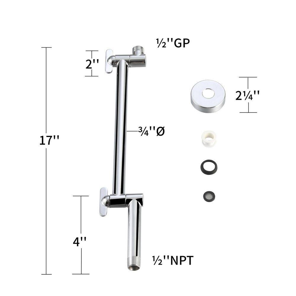 MODONA Adjustable Rain Shower Arm in Polished Chrome AC39-PC