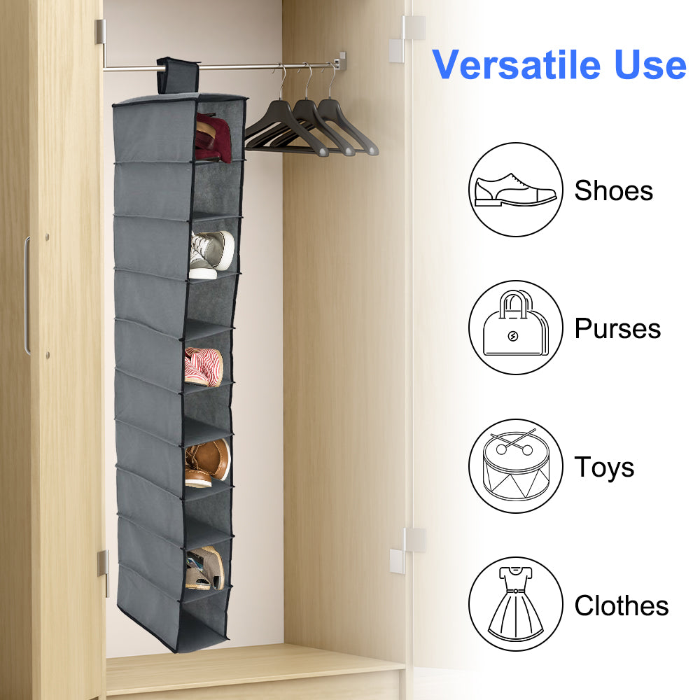 Dofulay 10 Pocket Shelf Pocket Hanging Shoe Storage Rack Holder Stand Shoe Holder for Closet Grey Great for Shoes， Purses， Handbags