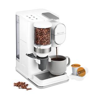 Cuisinart Grind and Brew Single Serve 1-Cup White Coffee Maker with Conical Burr Grinder DGB-2W