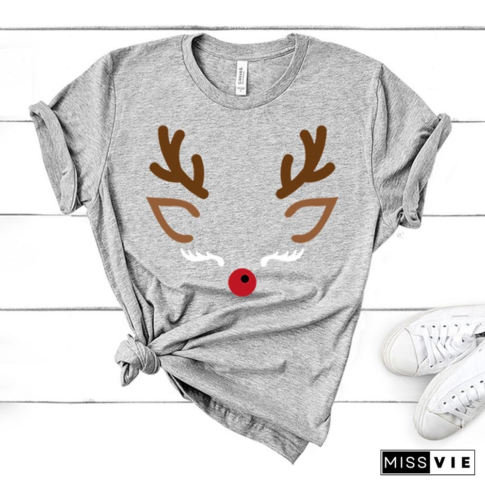 New Women Fashion Casual Reindeer Printed Short Sleeve Plus Size O-neck Loose Summer Tops T-shirt