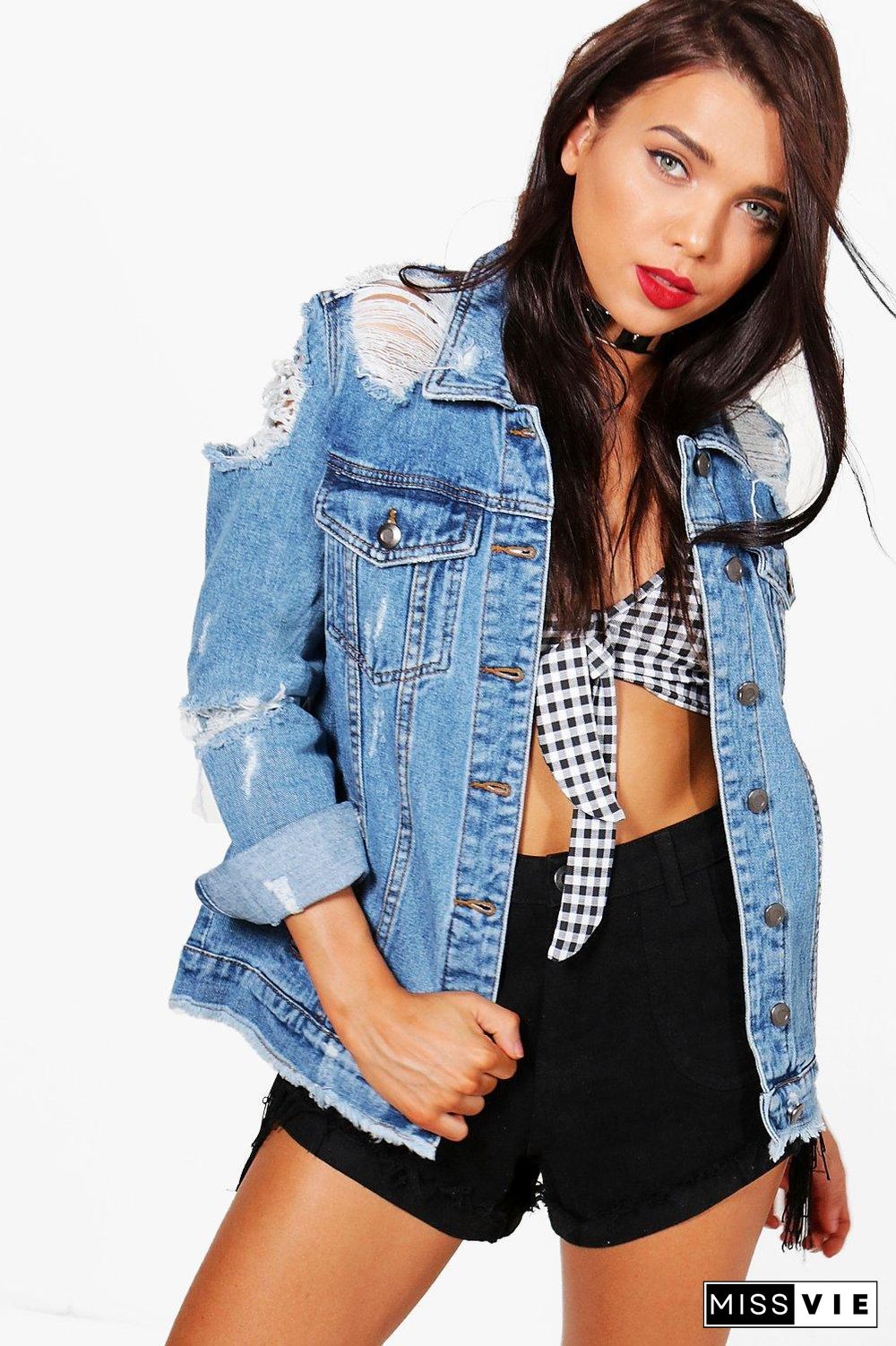 Blue Ripped Denim Jacket