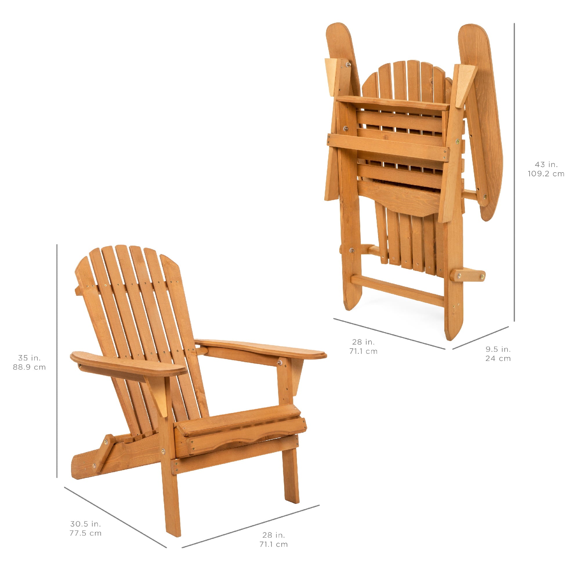 Best Choice Products Folding Adirondack Chair Outdoor Wooden Accent Lounge Furniture for Yard, Patio w/ Natural Finish