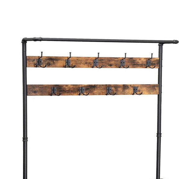 Benjara BM195871 Metal Coat Rack with Wooden Bench...