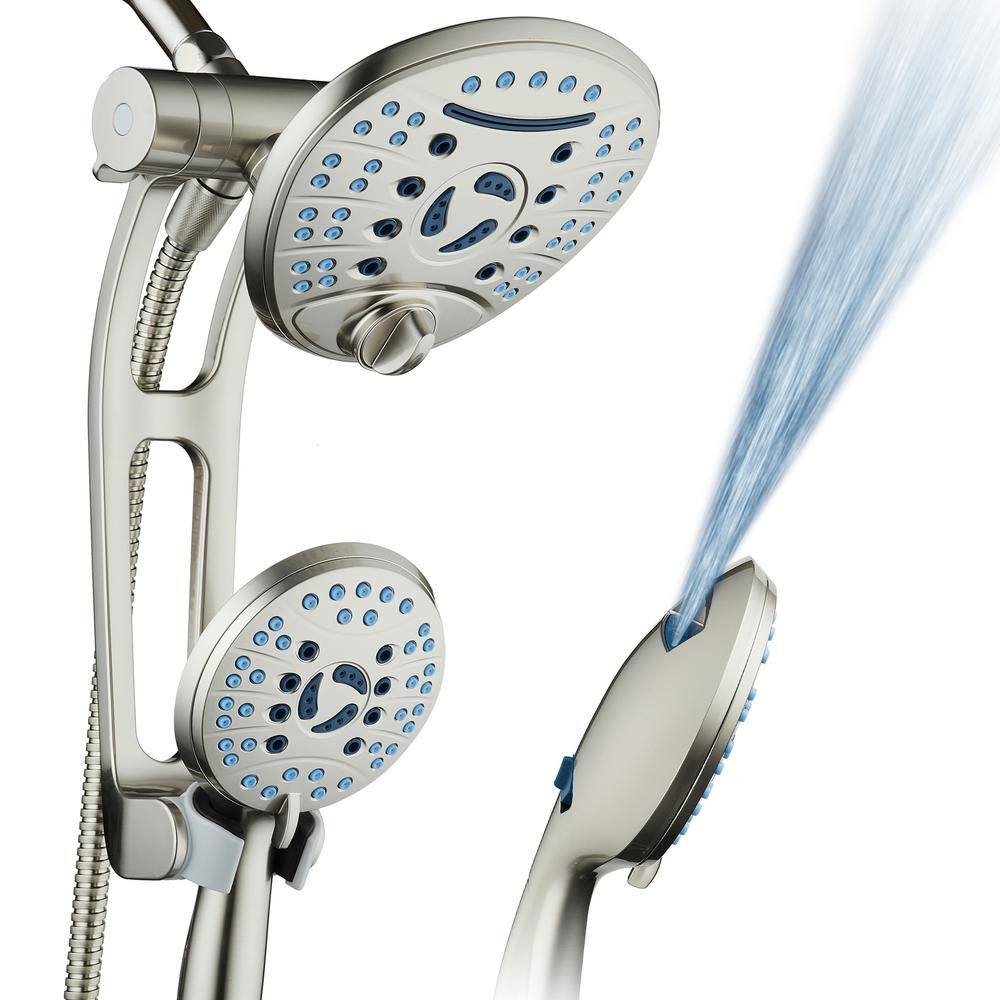 AQUACARE 80-Spray Patterns 2.5 GPM 7 in. Wall Mount Dual Shower Heads and Handheld Shower Head Antimicrobial in Satin Nickel 43266