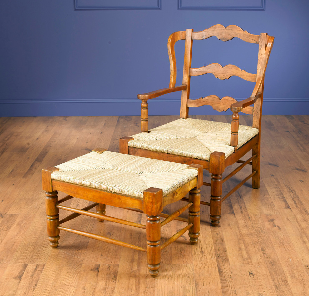 Ladderback Wing Chair With Ottoman  Walnut   Tropical   Armchairs And Accent Chairs   by Orchard Creek Designs  Houzz