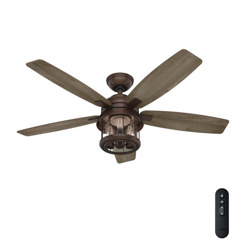 Hunter Coral Bay 52 in IndoorOutdoor Weathered Copper Ceiling Fan with Remote and Light Kit