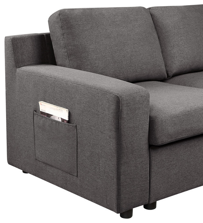 Waylon Gray Linen 4 Seater Sectional Sofa Chaise with Pocket   Transitional   Sectional Sofas   by Lilola Home  Houzz