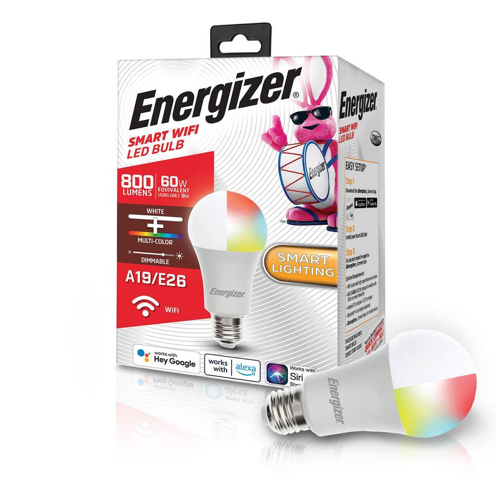 Energizer 60-Watt Equivalent A19 Smart LED RGB Light Bulb Multi Color EAC2-1002-RGB