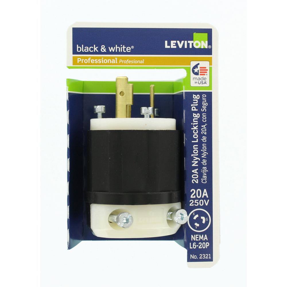 Leviton 20 Amp 250-Volt Locking Plug Black and White R50-02321-0CS