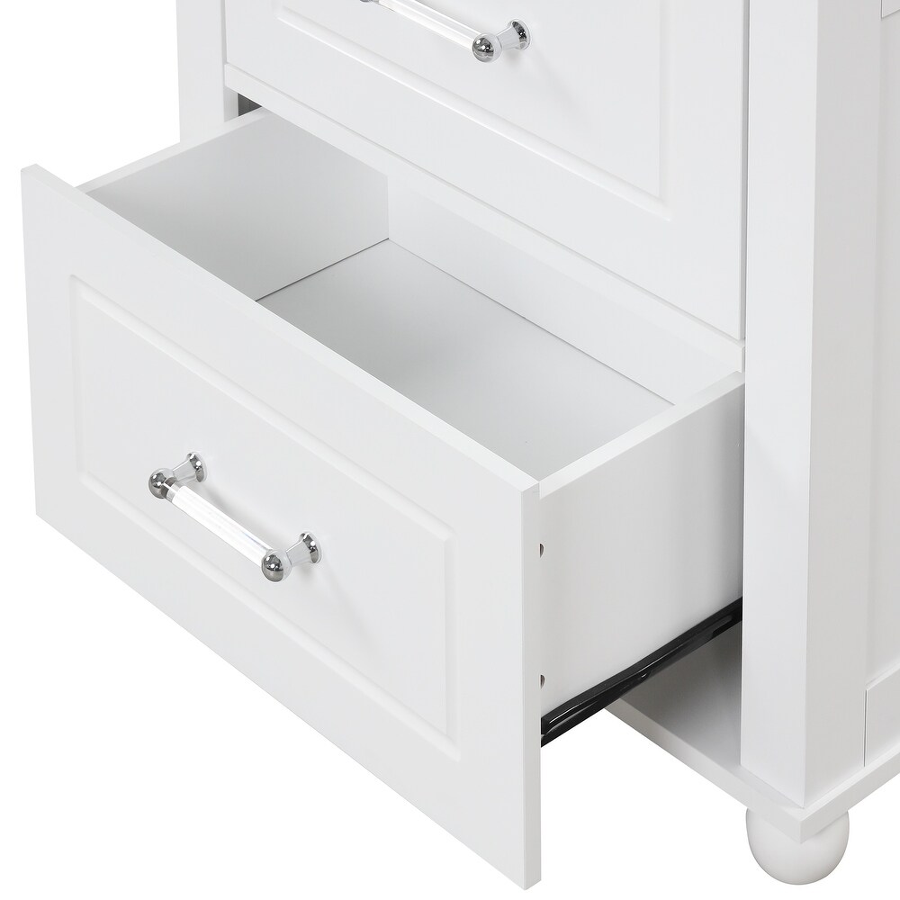 Tall Bathroom Cabinet with Acrylic Bar Handles  Freestanding Storage Organizer with Pull out Drawers and Adjustable Shelf