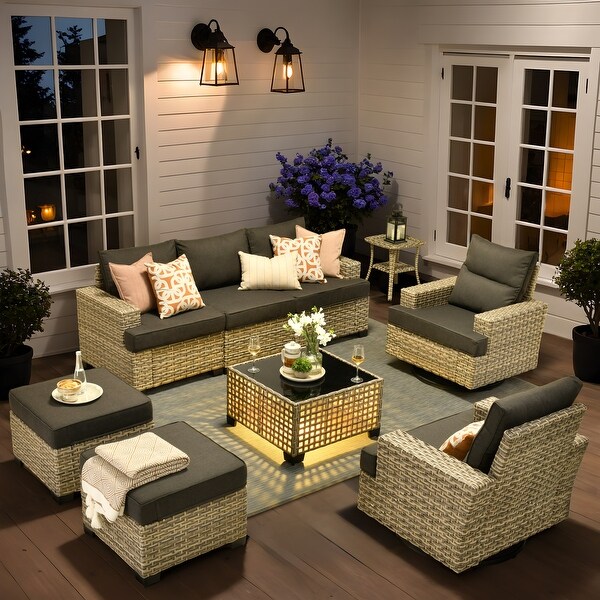 HOOOWOOO 9piece Outdoor Patio Wicker Furniture Set with Coffee Table