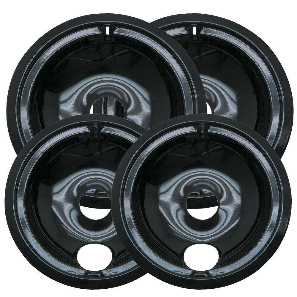 Range Kleen 6 in. 2-Small and 8 in. 2-Large Drip Bowl in Black Porcelain (4-Pack) P119204XN