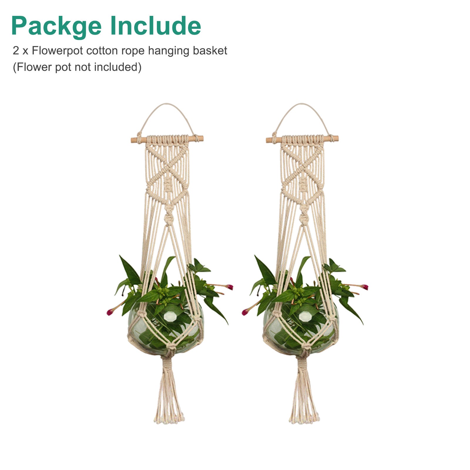 2pcs Macrame Plant Hangers, EEEkit Indoor Outdoor Hanging Planter Baskets, Decorative Flower Pot Holder Stands for Plant, Boho Home Decor, Jute Cotton Rope Braided Craft, 37inch