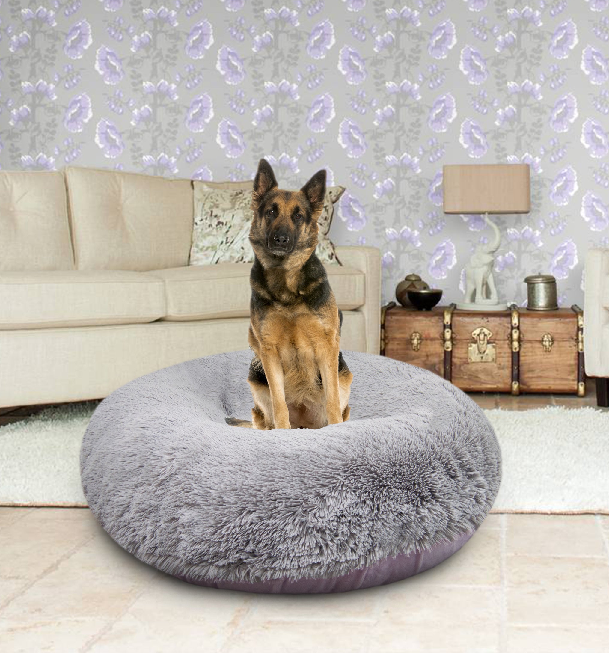 Bessie and Barnie Signature Siberian Grey / Lilac Luxury Extra Plush Faux Fur Bagel Pet/Dog Bed